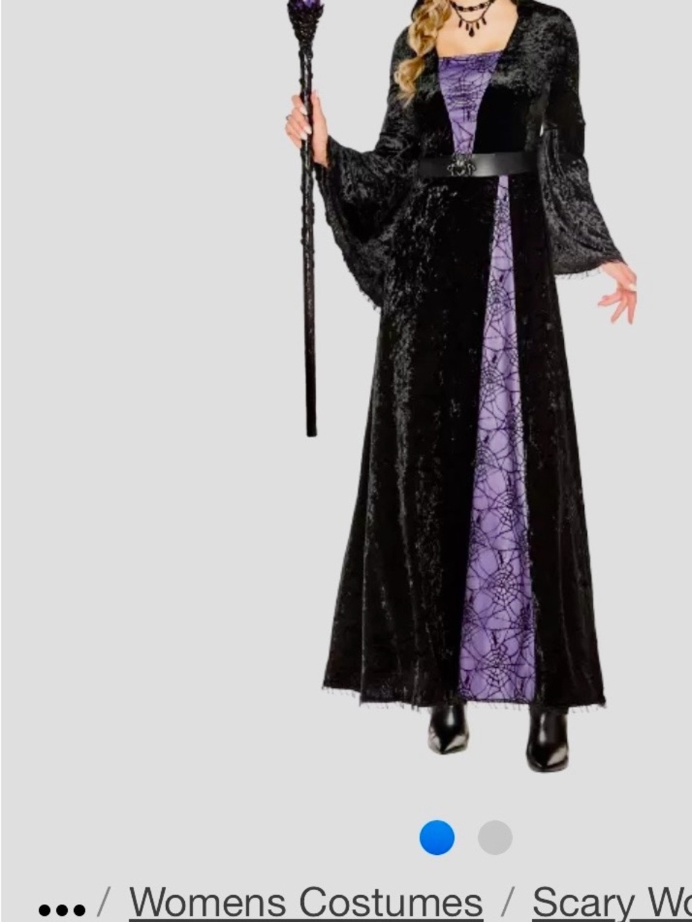 Spirit Black Velvet Witch Costume with Purple Spiderweb Panel
